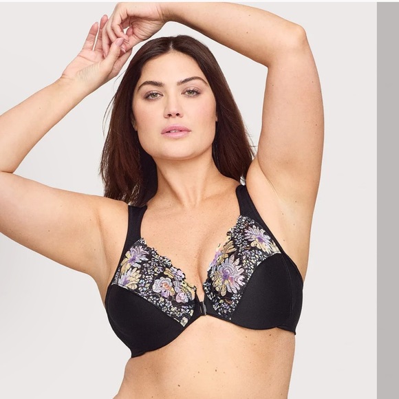 Glamorise front closure wonder wire bra floral lace 42H - Picture 1 of 9
